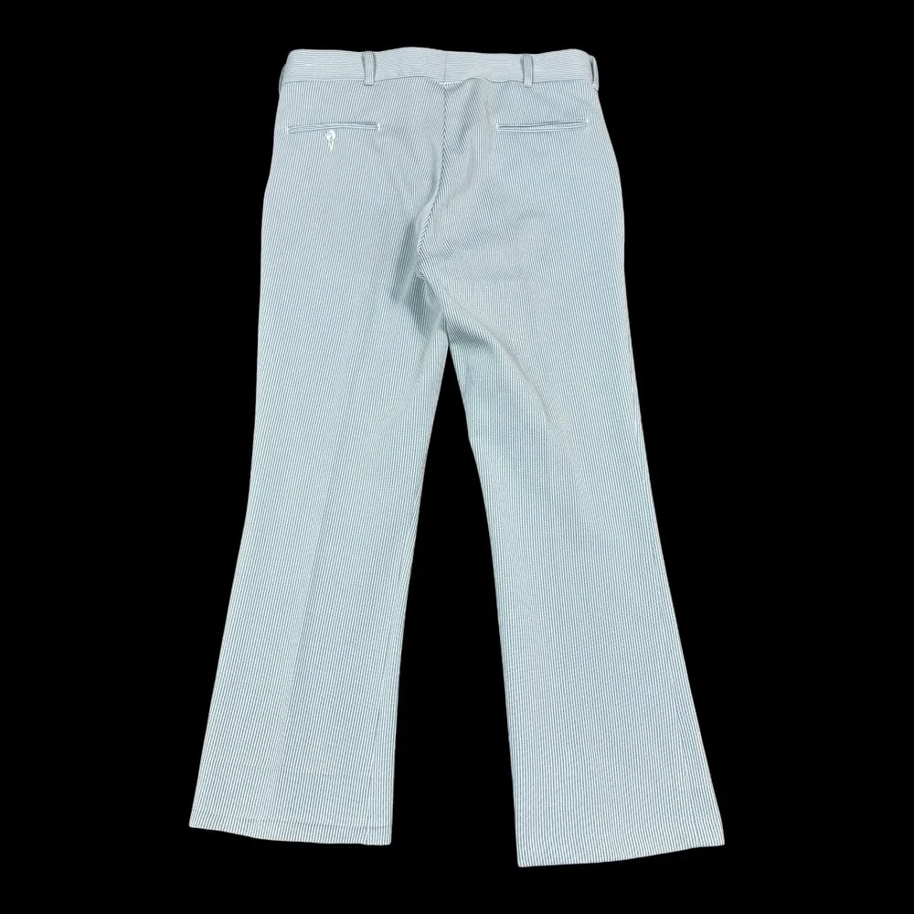 Vintage‎ 60s 70s Talon Zipper Blue/White Seersucker Pants Men's 33x27.75 FLAWS